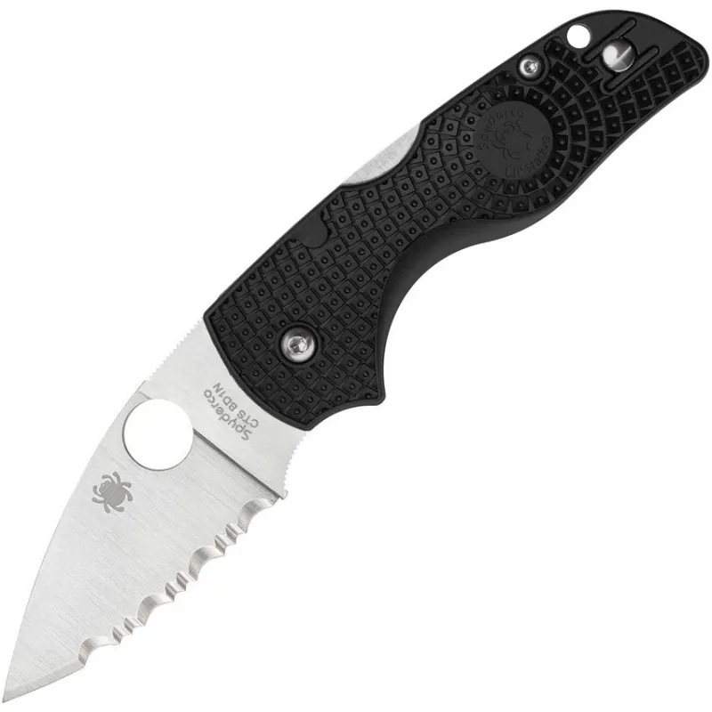 Spyderco Lil' Native Folding Knife - 2.38" Serrated CTS-BD1 Blade Black Textured FRN Handle Cyclaire Knives and Tools