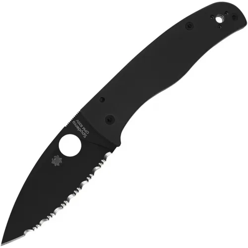 Spyderco Bodacious Folding Knife - 3.66" S30V Black DLC Leaf Shaped Serrated Blade Smooth Black G10 Handle