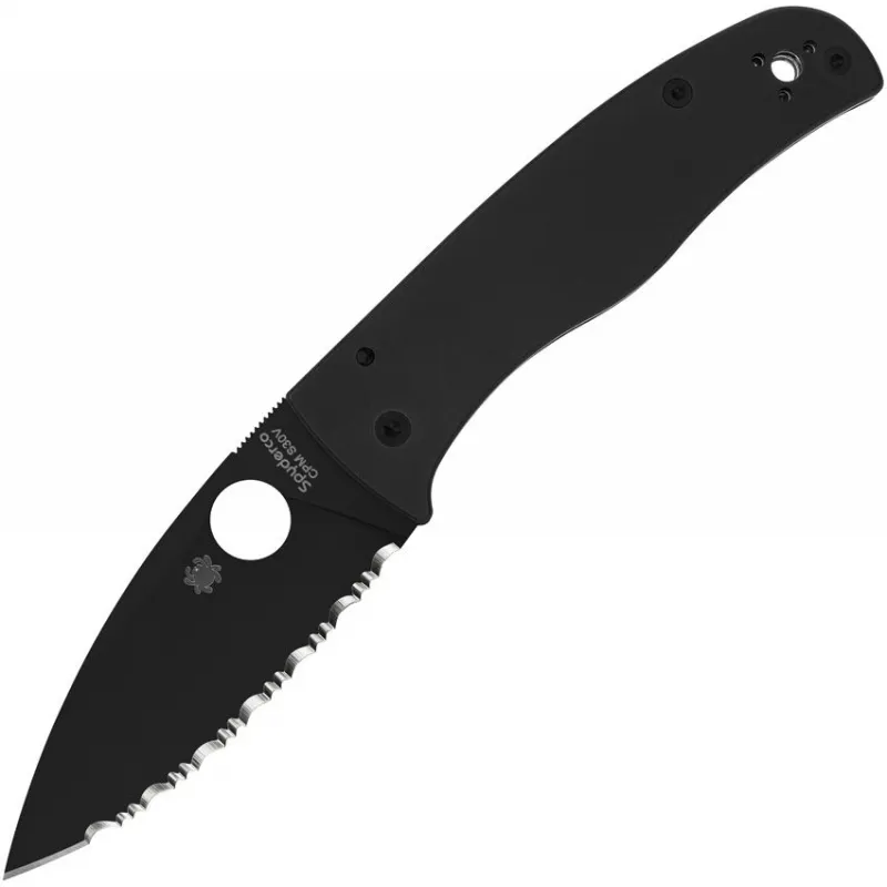 Spyderco Bodacious Folding Knife - 3.66" S30V Black DLC Leaf Shaped Serrated Blade Smooth Black G10 Handle Cyclaire Knives and Tools