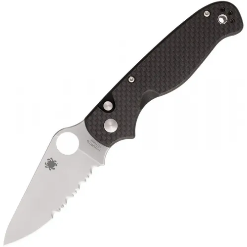 Spyderco ButtonUP Button Lock Folding Knife - 3.25" Part Serrated 8Cr13MoV Stainless Steel Blade Carbon Fiber and G10 Handle