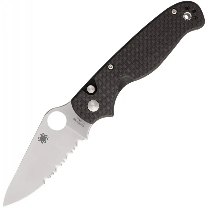 Spyderco ButtonUP Button Lock Folding Knife - 3.25" Part Serrated 8Cr13MoV Stainless Steel Blade Carbon Fiber and G10 Handle Cyclaire Knives and Tools