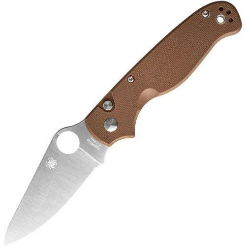 Spyderco ButtonUP Button Lock Folding Knife - 3.25" 8Cr13MoV Stainless Steel Blade Brown G10 Handle