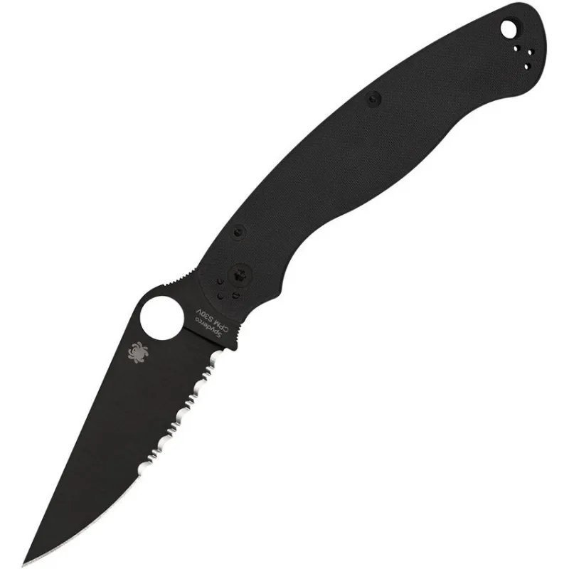 Spyderco Military 2 Compression Lock Folding Knife - 4" S30V Black Combo Blade Black G10 Handle Cyclaire Knives and Tools