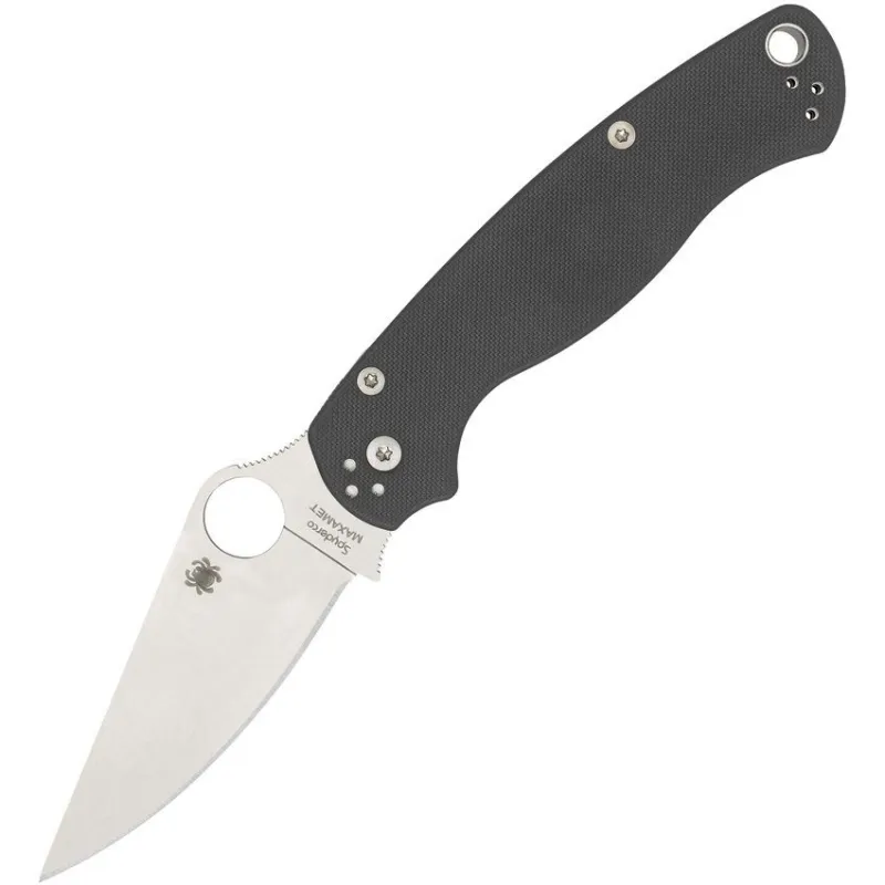 Spyderco Paramilitary 2 Folding Knife - 3.45" Maxamet Satin Plain Blade Dark Grey G10 Handle Cyclaire Knives and Tools