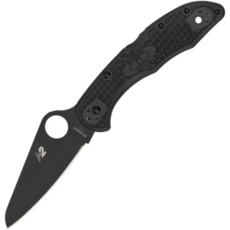 Spyderco Salt 2 Folding Knife - 3" H1/H2 Ultra Corrosion Resistant Steel Black Plain Blade Black FRN Handle Cyclaire Knives and Tools