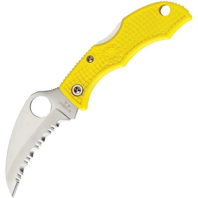 Spyderco Ladybug 3 Salt Key Ring Knife - 1.938" H1 Hawkbill Serrated Blade Yellow FRN Handle Cyclaire Knives and Tools