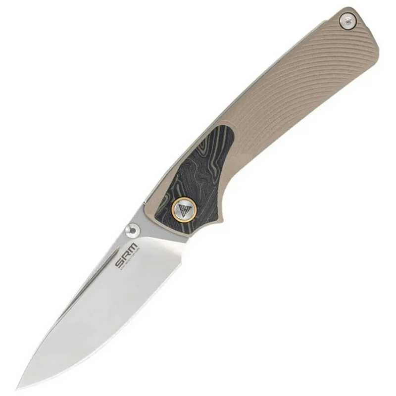 SRM Knives Dome UK EDC Pocket Knife - 2.99" 14C28N Stainless Steel DP Blade Dark Desert G10 Handle Cyclaire Knives and Tools