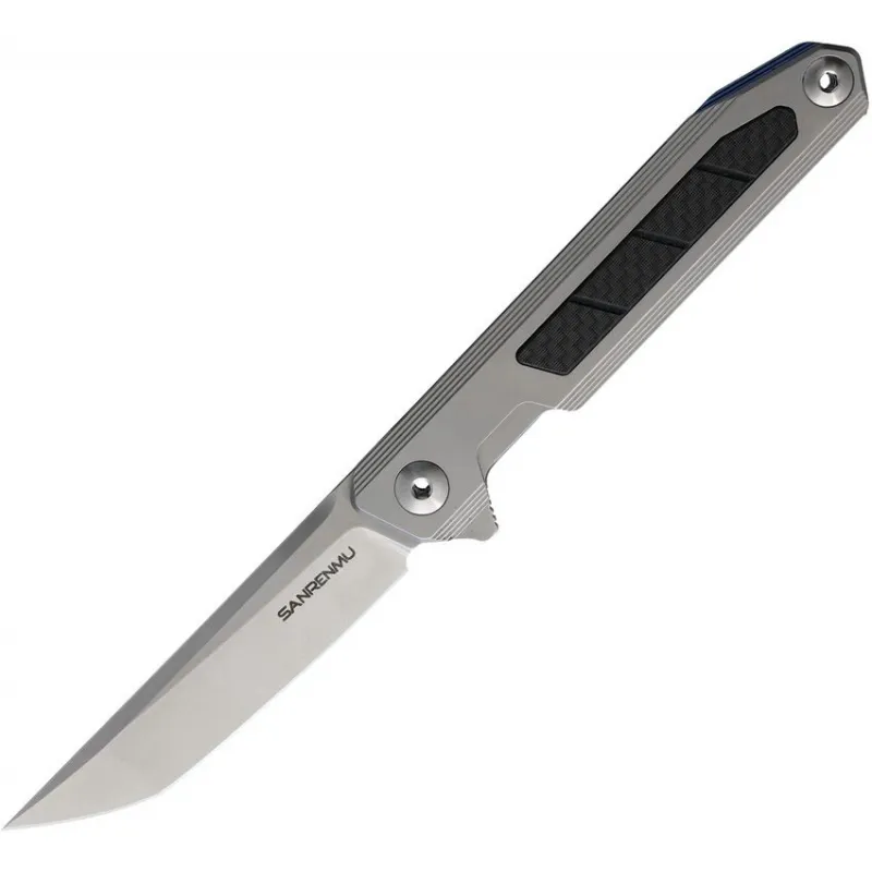 SRM Knives 1162 Folding Knife - 3.63" 14C28N Stainless Steel Tanto Blade Stainless Steel Handle Cyclaire Knives and Tools