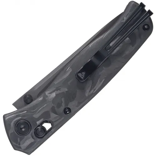 SRM Knives 255L-FB2 Ambi-Lock Folding Knife - 3.25" Laminated 140Cr Bead Blast Finish Blade Shredded Carbon Fiber Handle