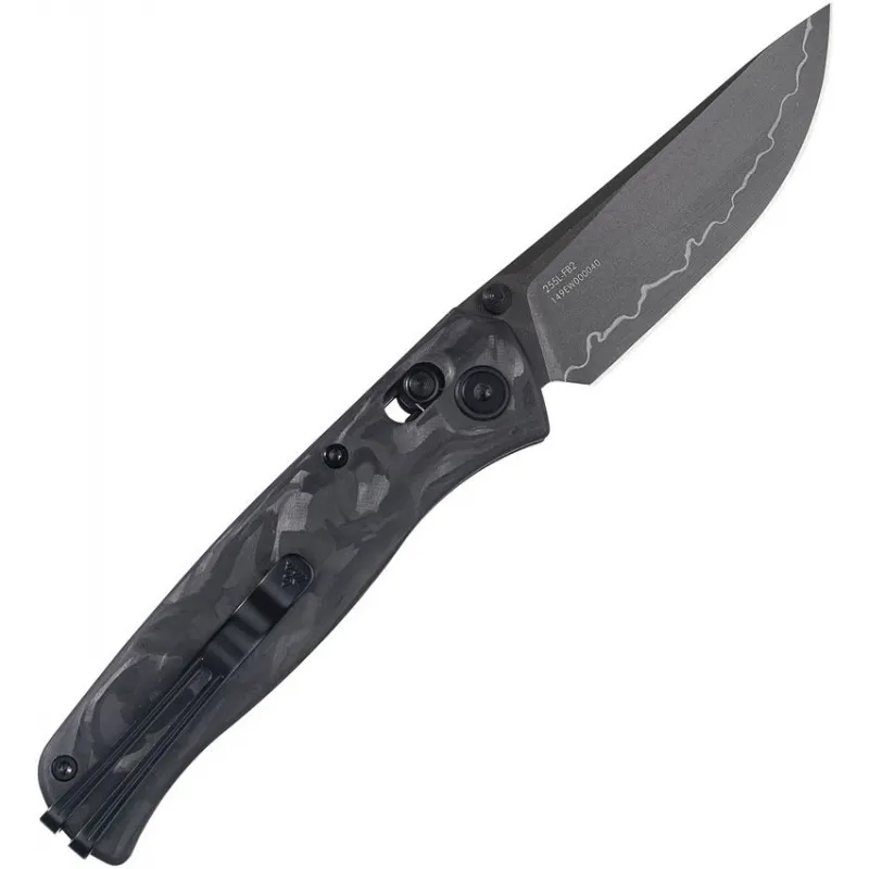 SRM Knives 255L-FB2 Ambi-Lock Folding Knife - 3.25" Laminated 140Cr Bead Blast Finish Blade Shredded Carbon Fiber Handle Cyclaire Knives and Tools