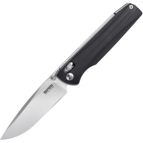SRM Knives 258L-GB Ambi-Lock Folding Knife - 3.54" D2 Tool Steel Blade Black G10 Handle