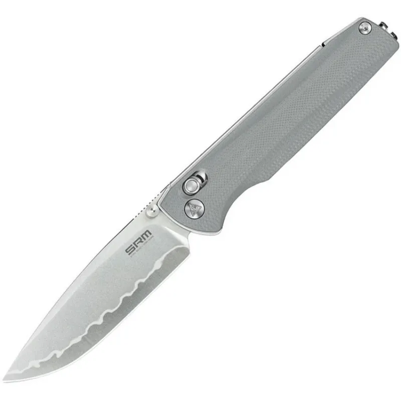 SRM Knives 258LGK2 Terrier Ambi-Lock Folding Knife - 3.63" Laminated 140Cr Steel Blade Grey G10 Handle  Cyclaire Knives and Tools