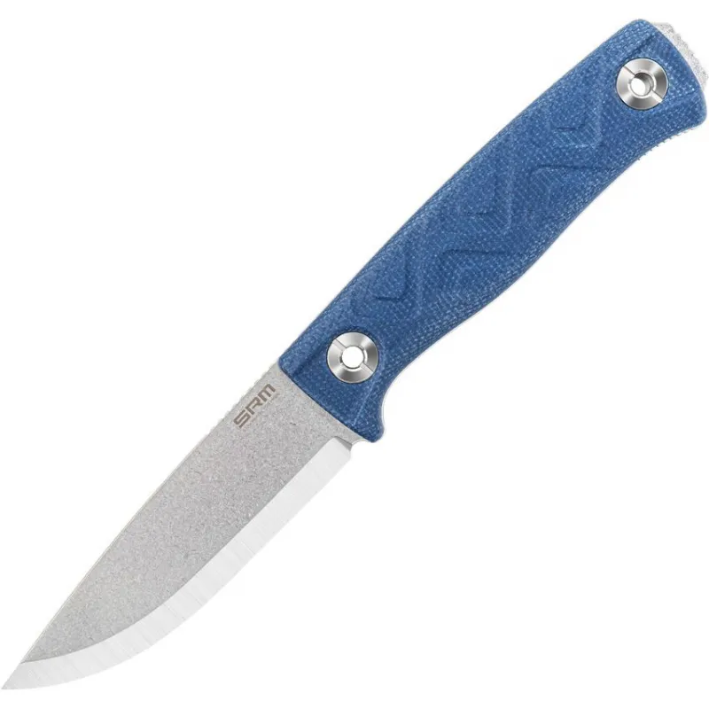 SRM Knives Bushcraft Blue Fixed Blade Knife - 3.88" 14C28N Stainless Steel Blade Blue Canvas Micarta Handle Cyclaire Knives and Tools