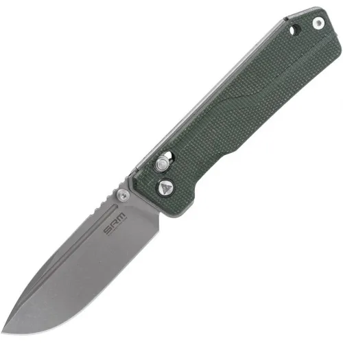 SRM Knives 7228BMG Rubik Ambi-Lock Folding Knife - 3.5" 14C28N Stainless Steel Blade Green Canvas Micarta Handle