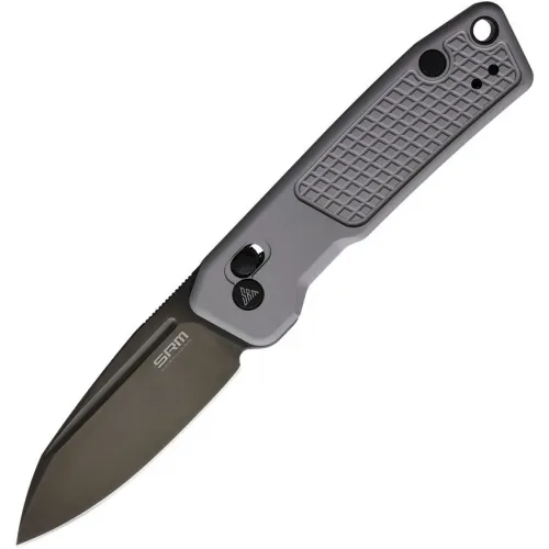 SRM Knives Scout Ambi Lock Folding Knife - 2.72" DLC Coated14C28N Stainless Steel Grey Aluminum Handle