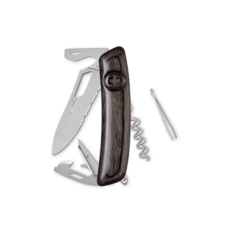 Swiza SH03TR AM Laminate Black 11 Function Multi Tool - 2.95" Part Serrated Blade Cyclaire Knives and Tools