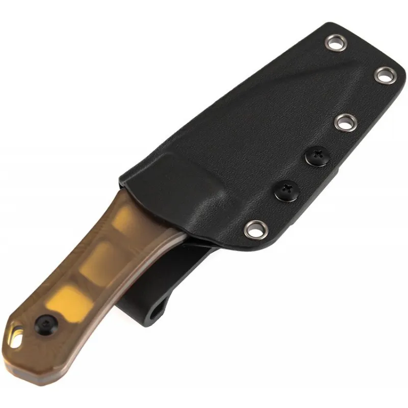 Tenable Knives Loki Fixed Blade Knife - 3" Damascus Wharncliffe Blade Amber Ultem PEI Handle Cyclaire Knives and Tools