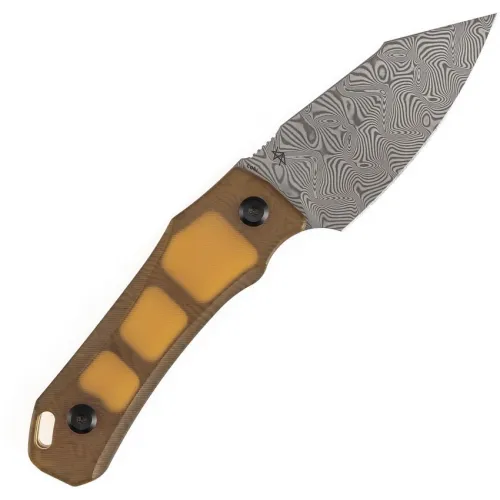 Tenable Knives Loki Fixed Blade Knife - 3" Damascus Wharncliffe Blade Amber Ultem PEI Handle