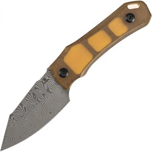 Tenable Knives Loki Fixed Blade Knife - 3" Damascus Wharncliffe Blade Amber Ultem PEI Handle