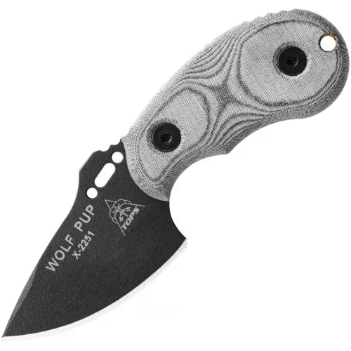 TOPS Knives Wolf Pup Fixed Blade Knife - 2.25" Black Traction Coated 1095 High Carbon Steel Blade Black Micarta Handle