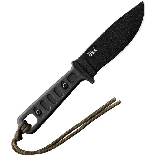 TOPS Knives Lite Trekker Fixed Blade Knife - 4.25" Black Finish 1095HC Carbon Steel Blade Black Linen Micarta Handle