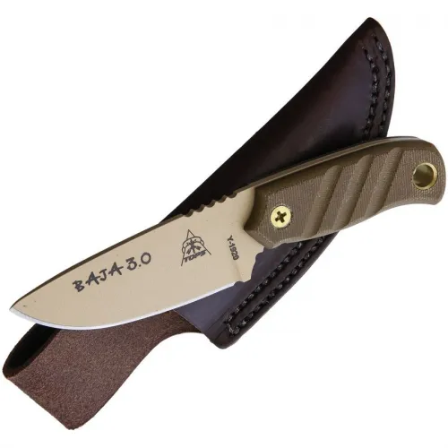 TOPS Knives Baja 3.0 Fixed Blade Knife - 3.25" Coyote Tan Finish 1095HC Carbon Steel Blade Canvas Micarta Handle