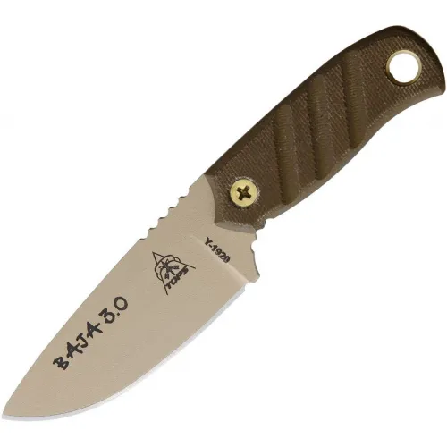 TOPS Knives Baja 3.0 Fixed Blade Knife - 3.25" Coyote Tan Finish 1095HC Carbon Steel Blade Canvas Micarta Handle