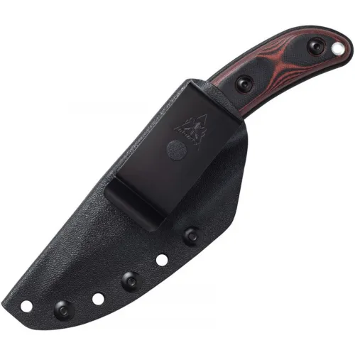 TOPS Knives Sgt Scorpion Fixed Blade Knife - 3.25" Black Finish 1095HC Carbon Steel Blade Red and Black Micarta Handle