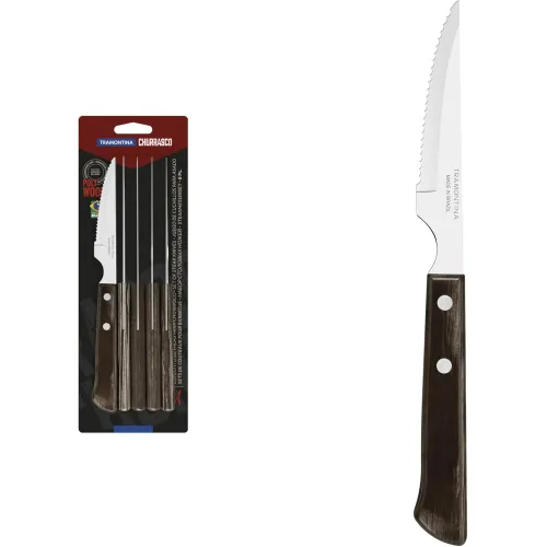 Tramontina Churrasco 6 Piece Wood Steak Knife Set - Dark Brown Wooden Handles