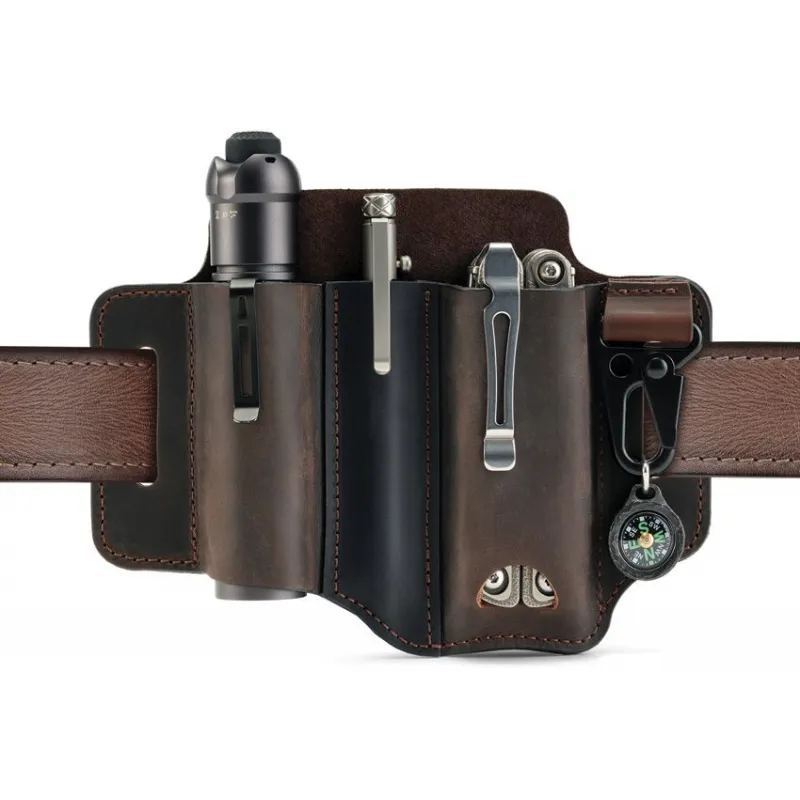Viperade PJ29 Multi-Tool Belt Sheath for Belts Upto 1.3" Wide – Leather EDC Organiser with Multi-Pocket Design Cyclaire Knives and Tools