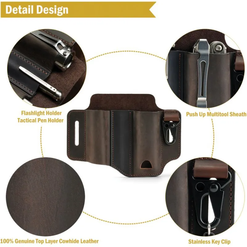 Viperade PJ29 Multi-Tool Belt Sheath for Belts Upto 1.3" Wide – Leather EDC Organiser with Multi-Pocket Design Cyclaire Knives and Tools