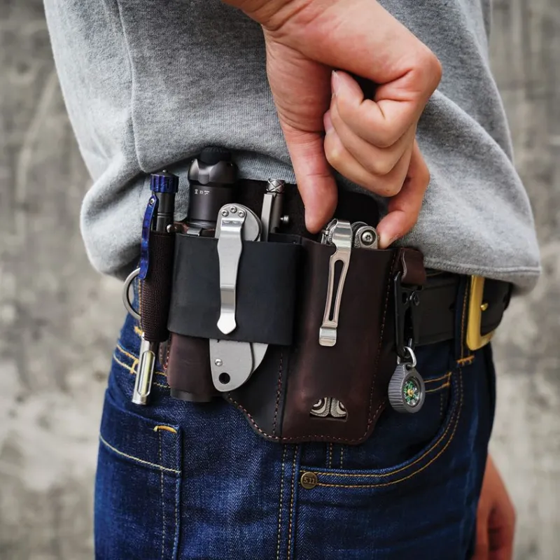 Viperade PJ36 Multi-Tool Belt Sheath for Belts Upto 1.5" Wide – Leather EDC Organiser with Multi-Pocket Design Cyclaire Knives and Tools