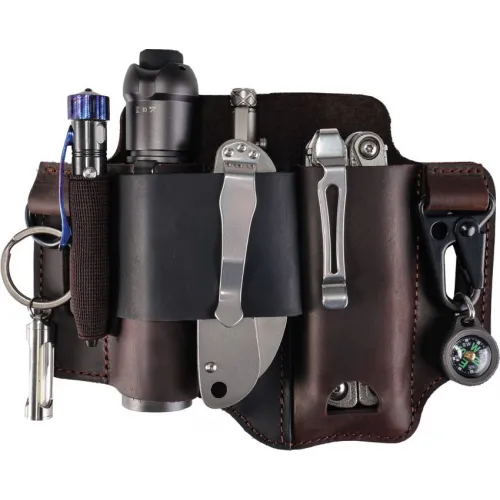 Viperade PJ36 Multi-Tool Belt Sheath for Belts Upto 1.5" Wide – Leather EDC Organiser with Multi-Pocket Design
