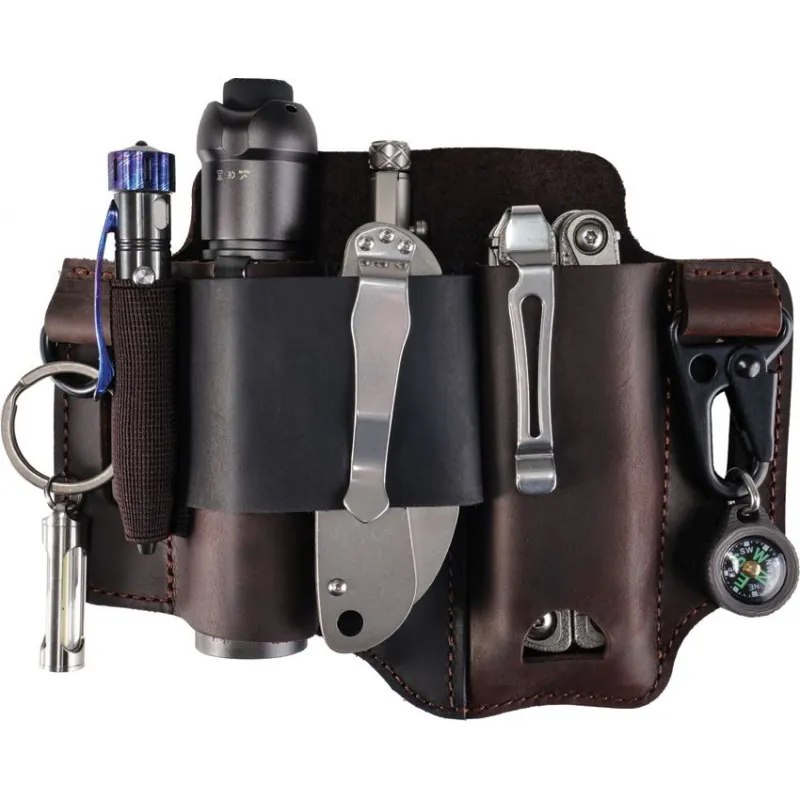 Viperade PJ36 Multi-Tool Belt Sheath for Belts Upto 1.5" Wide – Leather EDC Organiser with Multi-Pocket Design Cyclaire Knives and Tools