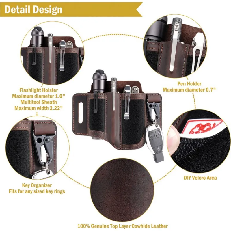 Viperade PL3 Multi-Tool Belt Sheath for Belts Upto 1.77" Wide – Leather EDC Organiser with Multi-Pocket Design Cyclaire Knives and Tools