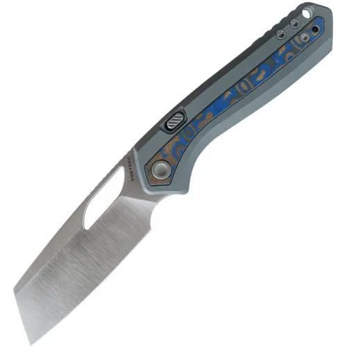 Vosteed Kroc Top Folding Knife - 3" S35VN Sheepsfoot Blade Blue Gray Aluminum Handle with Ocean Inlay