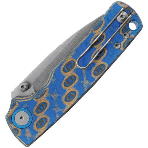 Vosteed Porcupine Folding Knife  - 2.99" 14C28N DP Blade Blue Ocean Micarta Handle