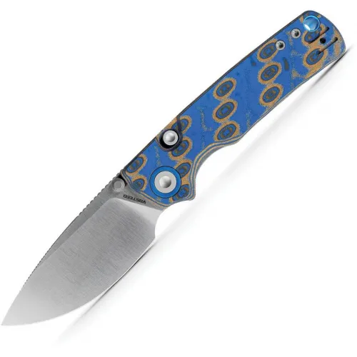 Vosteed Porcupine Folding Knife  - 2.99" 14C28N DP Blade Blue Ocean Micarta Handle