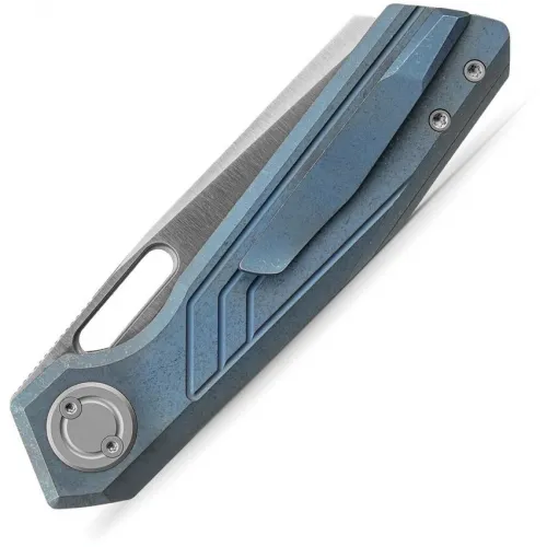 Vosteed Xeno Vanchor Lock Folding Knife - 3.25" Vanax Steel Reverse Tanto Blade Blue Titanium Handle