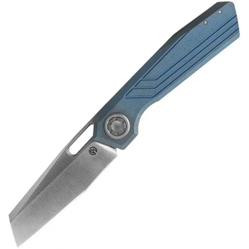 Vosteed Xeno Vanchor Lock Folding Knife - 3.25" Vanax Steel Reverse Tanto Blade Blue Titanium Handle