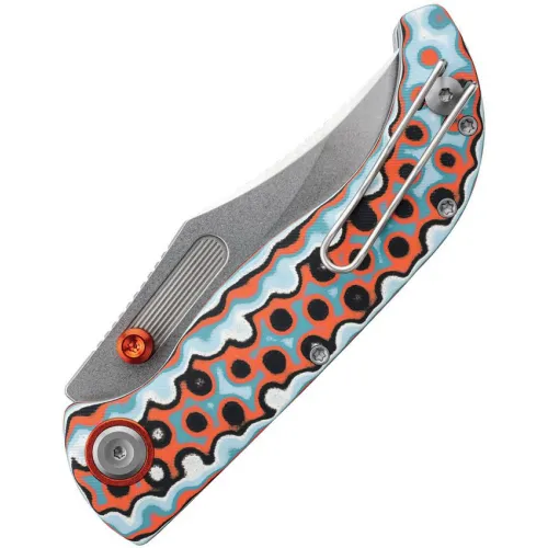 Vosteed Naga Top Folding Knife - 3.47" CPM-S35VN Blade Coral Orbit Bamboo Micarta Handle