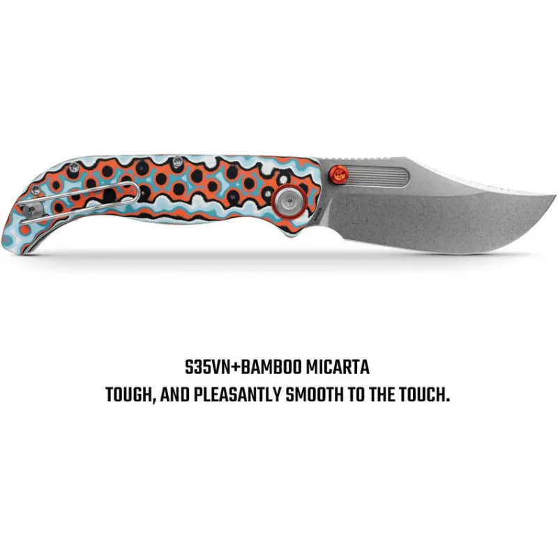 Vosteed Naga Top Folding Knife - 3.47" CPM-S35VN Blade Coral Orbit Bamboo Micarta Handle Cyclaire Knives and Tools