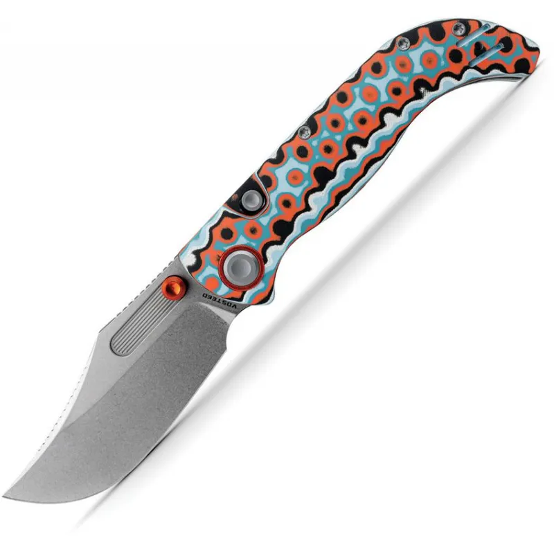Vosteed Naga Top Folding Knife - 3.47" CPM-S35VN Blade Coral Orbit Bamboo Micarta Handle Cyclaire Knives and Tools