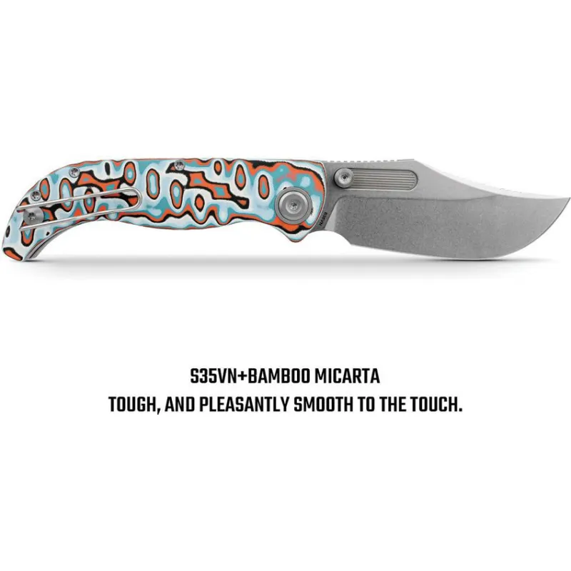 Vosteed Naga Top Folding Knife - 3.47" CPM-S35VN Blade Canyon Current Bamboo Micarta Handle Cyclaire Knives and Tools