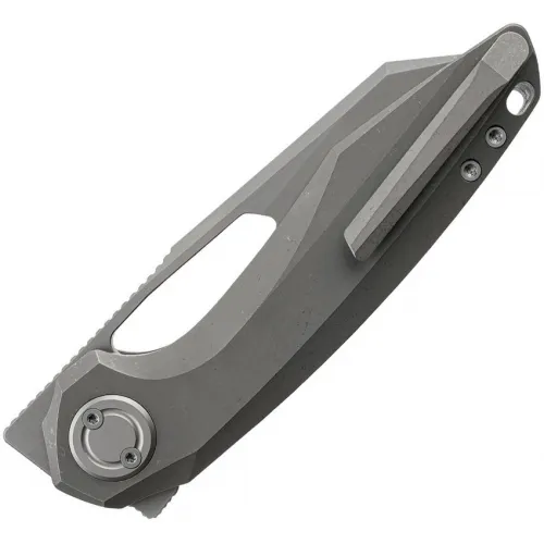 Vosteed Thunderbeast Vanchor Lock - 3.5" Stonewash and Acid Wash Reverse Tanto M390 Stainless Steel Blade Dim Grey Titanium Handle