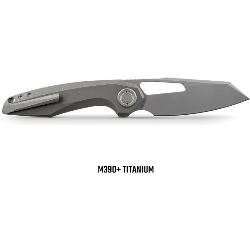 Vosteed Thunderbeast Vanchor Lock - 3.5" Stonewash and Acid Wash Reverse Tanto M390 Stainless Steel Blade Dim Grey Titanium Handle Cyclaire Knives and Tools
