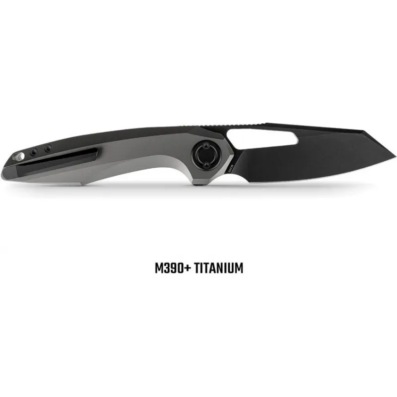 Vosteed Thunderbeast Vanchor Lock - 3.5" Black Stonewash Reverse Tanto M390 Stainless Steel Blade Dim Grey Titanium Handle Cyclaire Knives and Tools