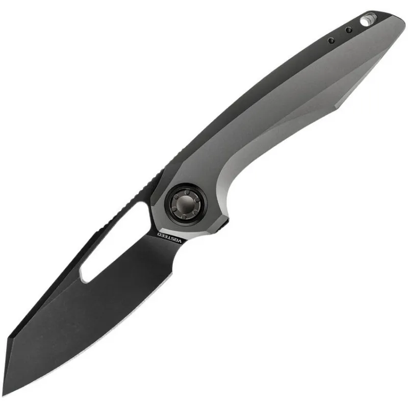 Vosteed Thunderbeast Vanchor Lock - 3.5" Black Stonewash Reverse Tanto M390 Stainless Steel Blade Dim Grey Titanium Handle Cyclaire Knives and Tools