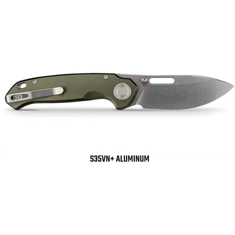 Vosteed Zander Folding Knife - 3.38" Stonewash S35VN Steel Blade OD Green Aluminum Handle Cyclaire Knives and Tools