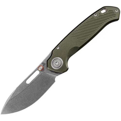 Vosteed Zander Folding Knife - 3.38" Stonewash S35VN Steel Blade OD Green Aluminum Handle